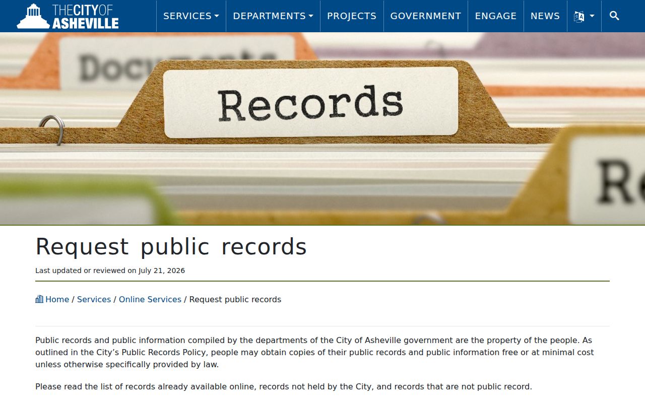 Asheville people search city public records request page