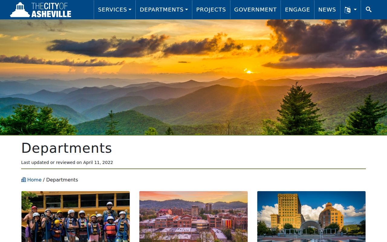 Asheville people directories page showing the City departments contact directory