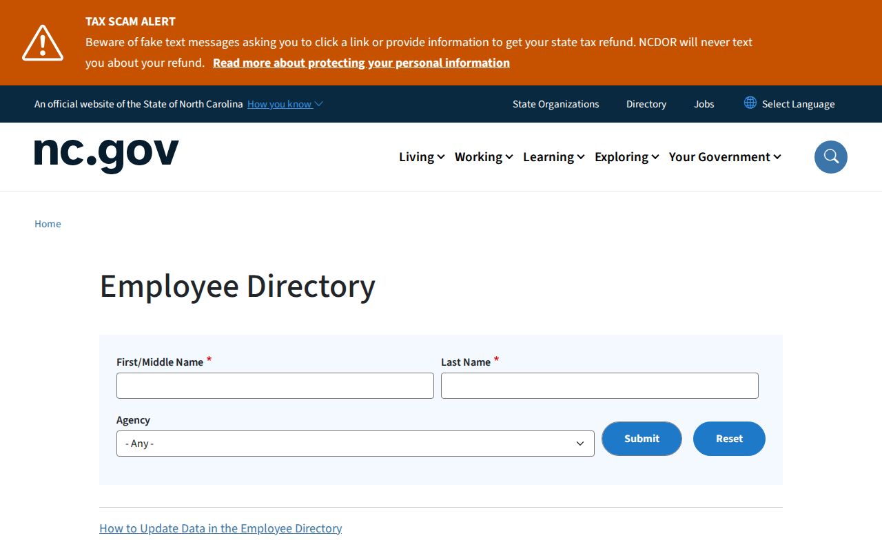 Asheville people directories resource showing the North Carolina employee directory search