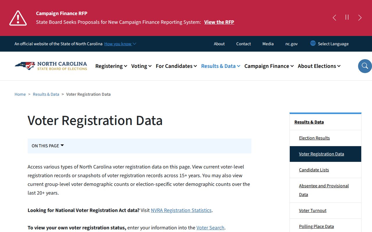Asheville voter registration records download page for North Carolina voter files